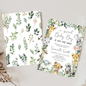 Editable Safari Baby Shower Invitation, Sweet Baby Boy Jungle Baby Shower Invite, Greenery Safari Animals Boy Baby Shower Invitation, 0678 image 2
