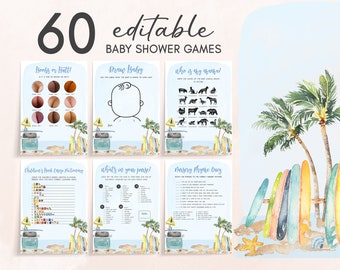Editable Baby on Board Baby Shower Games Bundle Surf Baby Shower Game Pack Summer Beach Baby Games Boy Ocean Theme Printable Template 0271