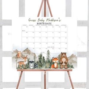Bearbeitbarer Abenteuer Erwartet Baby Shower Baby Fälligkeit Datum Kalender Waldtiere Baby Shower Errate Babys Geburtstag Spiel Forest Mountain 0195