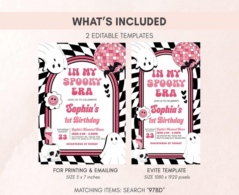 a pink and black birthday party with a ghost theme