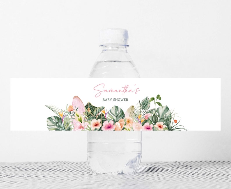 Alloha Label Editable Pink Floral Tropical Baby Shower Bottle Label, Aloha Baby Girl ...