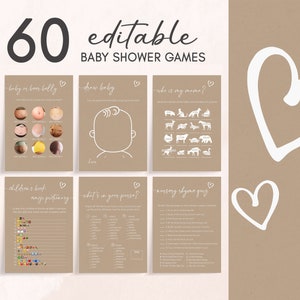 Bearbeitbares Braun Minimalistisches Oh-Baby-Babyparty-Spielebündel, Geschlechtsneutrales minimalistisches Babyparty-Spielpaket, moderne Babypartyspiele, 0592