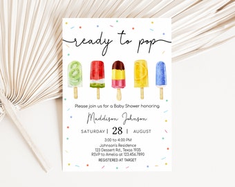 Editable Ready to Pop Baby Shower Invitation, Gender Neutral Popsicle Baby Shower Invite, She's Ready to Pop Baby Shower Invitation, 0785