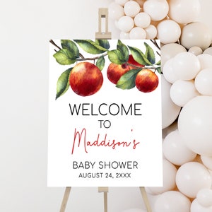 Bearbeitbares Apple Fall-Babyparty-Willkommensschild, Apfel unseres Auges-Babyparty-Willkommensplakat, Apple-Babyparty, Herbst-Babypartyschild, 0848