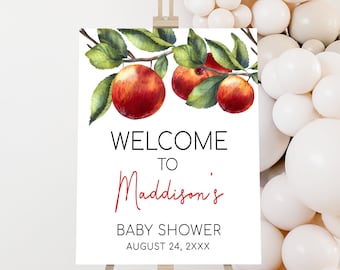 Editable Apple Fall Baby Shower Welcome Sign, Apple of our Eye Baby Shower Welcome Poster, Apple Baby Shower, Autumn Baby Shower Sign, 0848