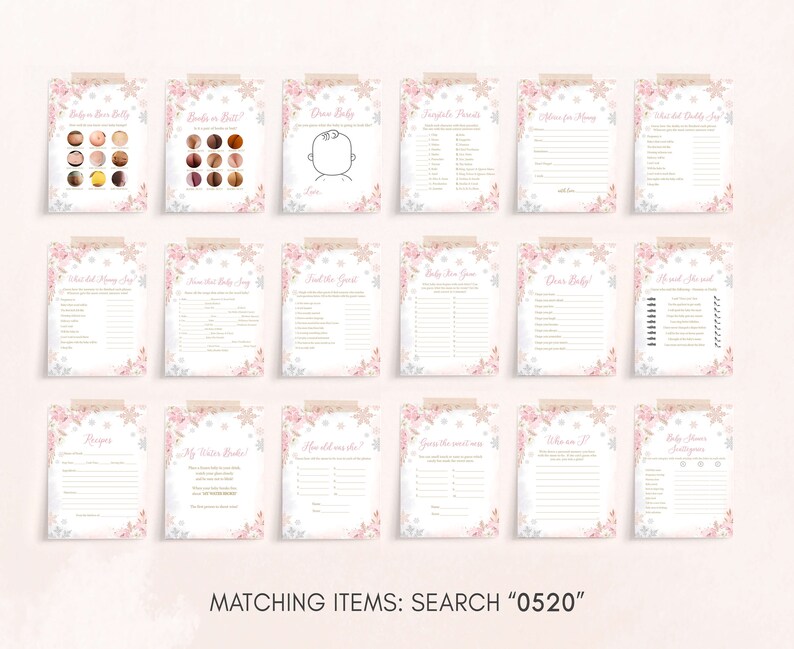 Editable Pink Snowflake Baby Shower Games Bundle, Pink A Little Snowflake Baby Shower Game Pack, Girl Winter Baby Shower Games Set, 0520 image 3