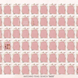 a sheet of pink paper with different designs on it