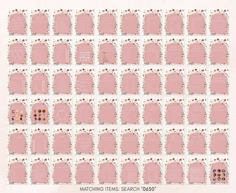 a sheet of pink paper with different designs on it