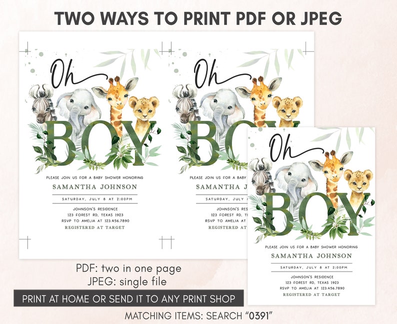 Editable Oh Boy Safari Baby Shower Invitation Jungle Baby Etsy