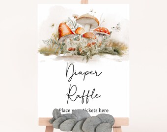 Diaper Raffle Sign Mushroom Baby Shower, Cottage Core Mushroom Baby Shower Diaper Game Sign, Little Mushroom Fall Baby Shower Signs, 0843