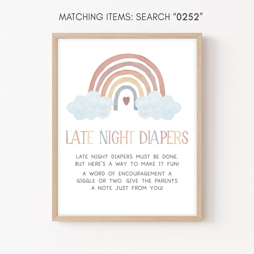 Late Night Diapers Sign Rainbow Baby Shower, Boho Baby Shower Diaper ...