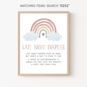 Late Night Diapers Sign Rainbow Baby Shower, Boho Baby Shower Diaper Thoughts Sign, A Little Ray of Sunshine Neutral Printable Template 0252