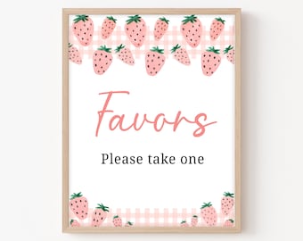 Strawberry Baby Shower Favors Sign, Berry Sweet Baby Shower Favor Sign, Summer Baby Shower Girl Cute Strawberry Party Decorations 0180