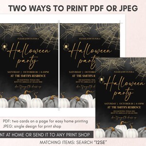 two halloween party flyers with pumpkins and spider web