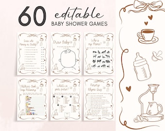 Editable A Baby is Brewing Baby Shower Games Bundle, Hand Drawn Coffee Baby Shower Game Pack, Neutral Whimsical Coffee Bean Baby Games 01157