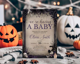 Editable Witchy Gothic Baby Shower Invitation, Witch Spooky Baby Shower Invite, Magical Haunted Halloween Baby Shower Invite Template, 0951