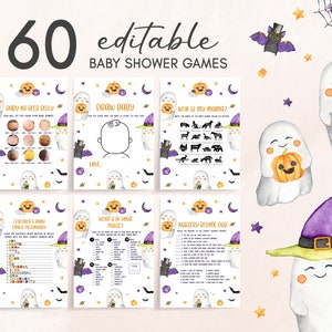Editable A Little Boo Baby Shower Games Bundle, Gender Neutral Halloween Baby Shower Game Pack, Ghost Baby Shower Games Set Template 0451