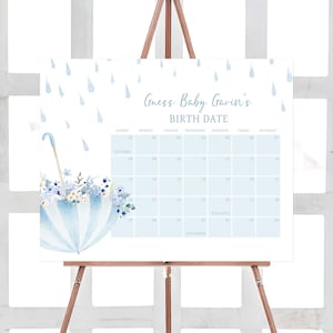 Bearbeitbarer April-Duschen-Babyparty-fälliges Datum-Kalender, bringen Sie Mai-Blumen-Regenschirm-Baby-Dusche-Kalender, Baby in der Blüte Baby-Ankunft, 01004