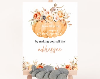 Envelope Station Sign Little Pumpkin Baby Shower, Fall Baby Shower Addressee Sign, Gender Neutral Fall Floral Baby Shower Address Sign 0439