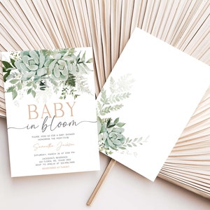 Editable Baby in Bloom Baby Shower Invitation Bundle, Succulent Gender Neutral Baby Shower Invite Set, Succulents Greenery Baby Shower, 0681 image 2