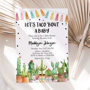 Editable Fiesta Cactus Baby Shower Invitation Set Taco Bout Baby ...