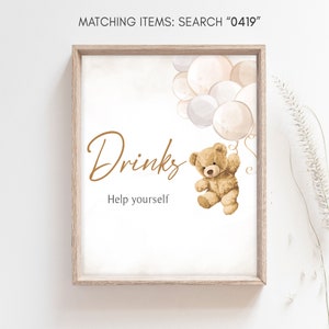 Bear Balloons Baby Shower Drinks Sign We Can Bearly Wait Teddy Bear Baby Shower Drinks Table Sign Gender Neutral Brown Bear Drinks Sign 0419