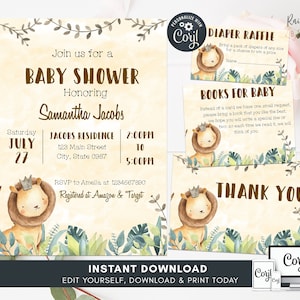 Lion Baby Shower Invitation, Baby Lion Editable Invitation, Animal Baby Shower Invitation, Printable Baby Lion Party Invitation BSL 98