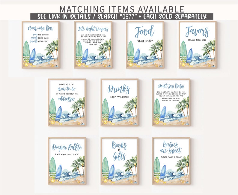 Editable Baby on Board Baby Shower Due Date Calendar, Surf Board Beach Baby Shower Calendar, Summer Boy Baby Shower Birthday Prediction 0677 image 3