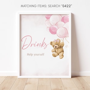 Girl Bear Balloon Baby Shower Drink Sign We Can Bearly Wait Baby Shower Drinks Table Sign Pink Teddy Bear Decor Sign Printable Template 0422