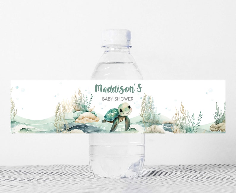 Editable Sea Turtle Baby Shower Bottle Label, Under The Sea Baby Shower Water Labels, A Little Hatchling Ocean Water Bottle Stickers, 0712 image 1