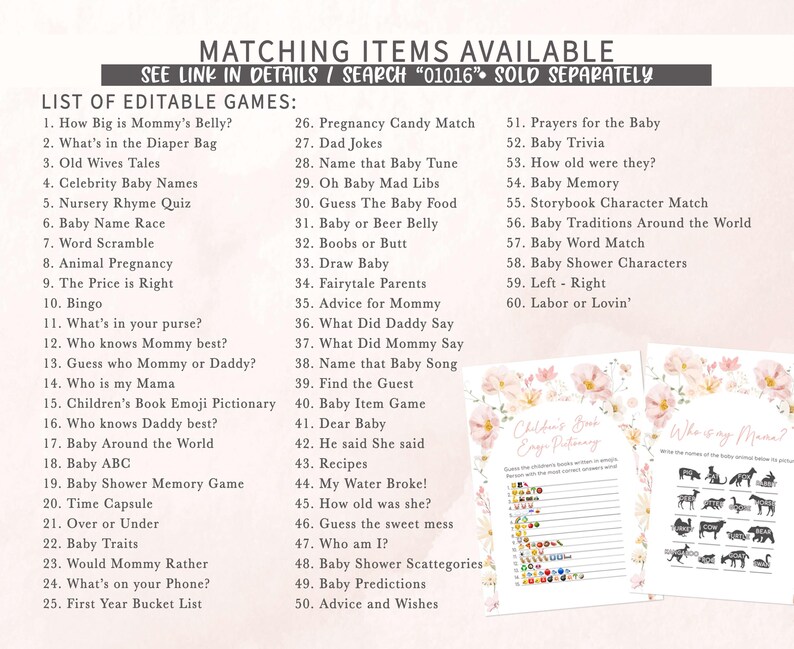 a baby shower game with a list of items