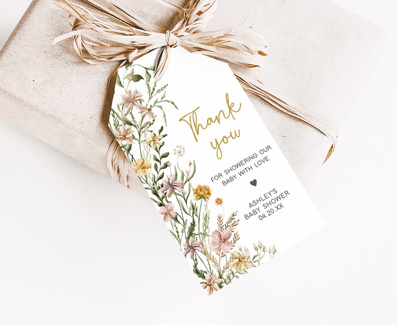 Editable Baby in Bloom Garden Baby Shower Favor Tag, Wildflower Spring Baby Shower Gift Tag, Baby in Bloom Floral Shower Thank You Tag, 0685 image 3