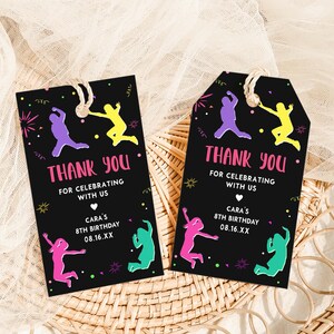 Editable Jump Birthday Favor Tag, Trampoline Birthday Gift Tag, Let's Jump Party Tag, Bounce House Party Favor, Gymnastics Birthday Tag 92BD