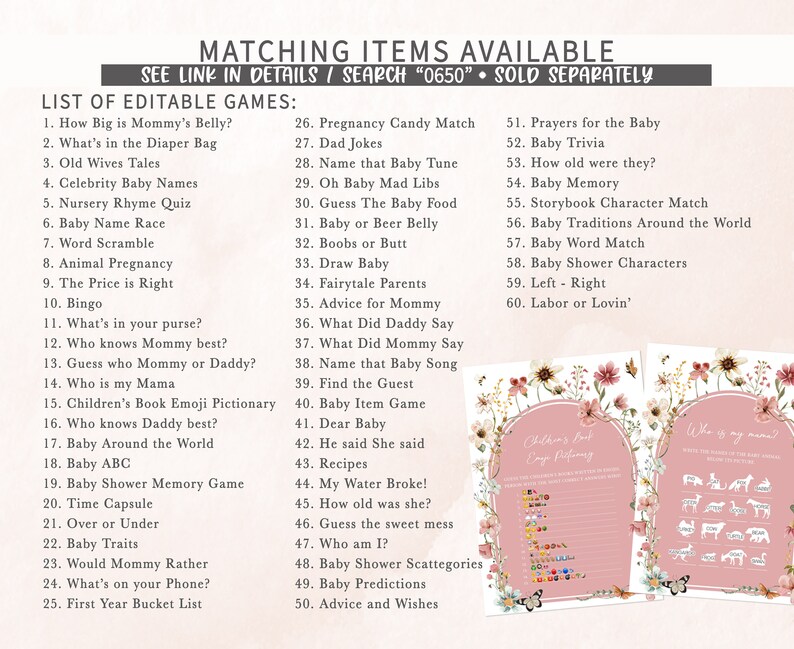 Editable Baby in Bloom Baby Shower Due Date Calendar, Wildflower Baby Shower Calendar, Muted Pink Boho Spring Flowers Baby Shower Game, 0650 image 4