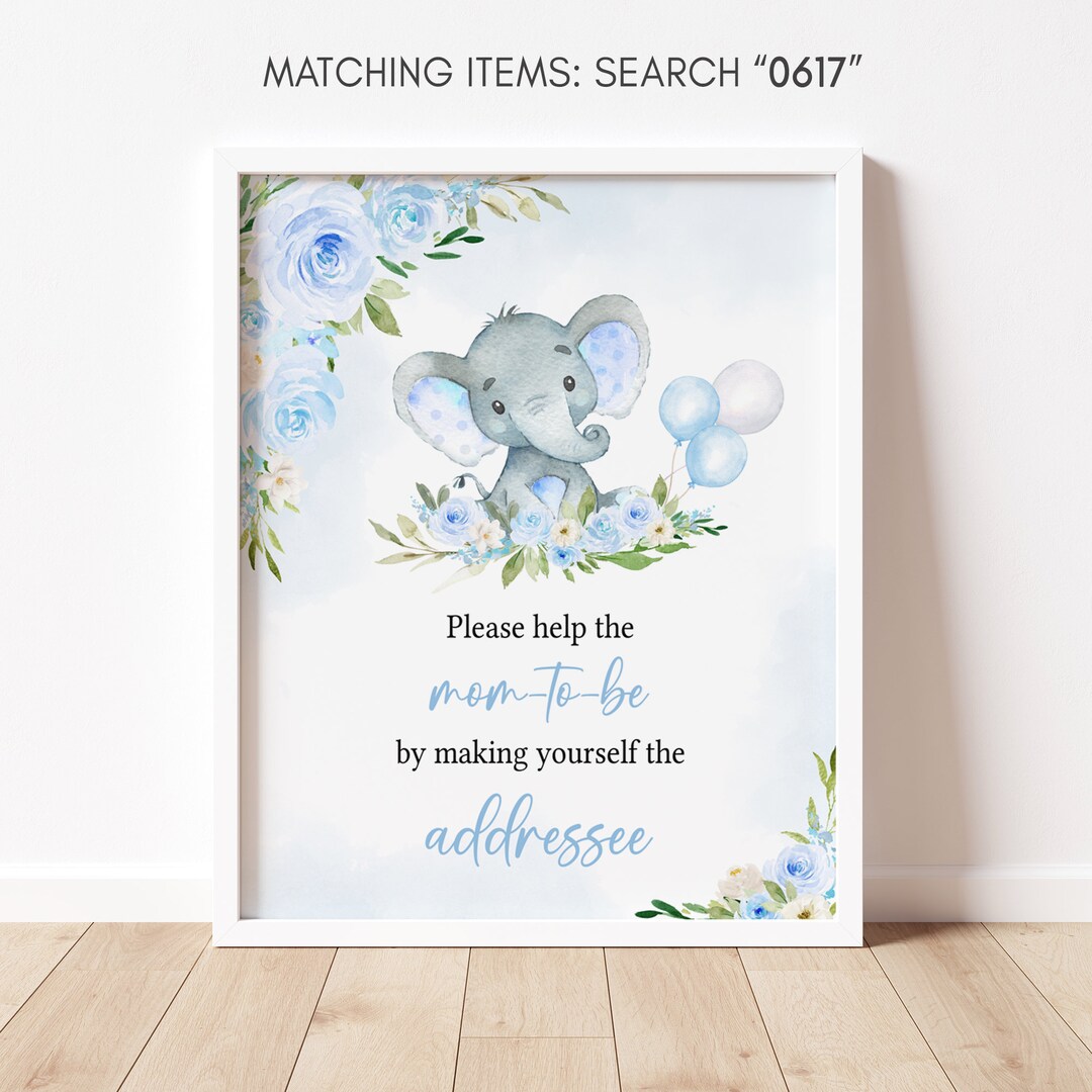 Blue Elephant Sign Envelope Station Sign Blue Elephant Baby Shower, Boy Elephant Balloon ...