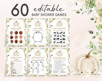 Editable Oh Baby Pumpkin Baby Shower Games Bundle, Fall Baby Shower Game Pack, Greenery Gold Pumpkin Games, Rustic Shower Game Template 0409