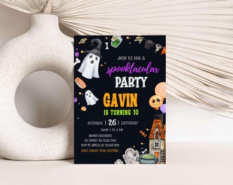 Editable Spooky Invitation, Halloween Party Invitation, Spooktacular Halloween Invite, Halloween Birthday Costume Party Invitation, 18BD