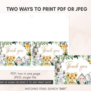 a set of two thank cards with watercolor animals