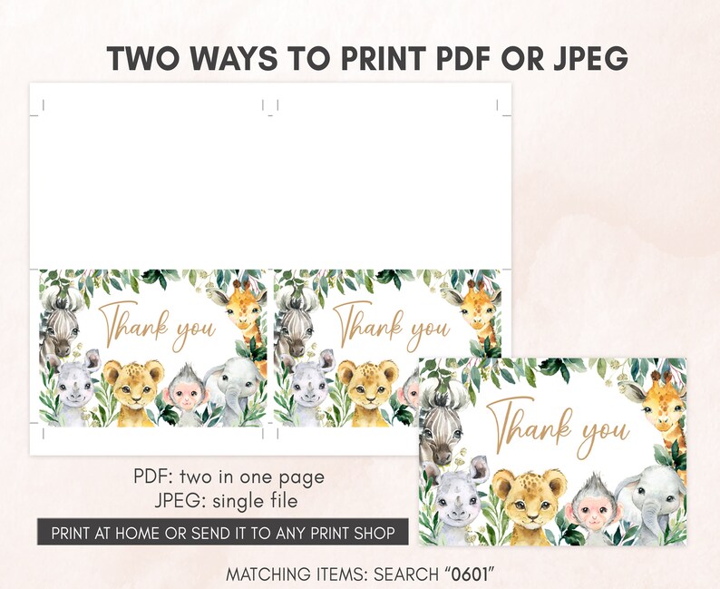 a set of two thank cards with watercolor animals