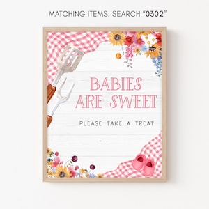 Babies are Sweet Sign Pink BBQ Baby Shower, Baby Q Shower Treat Sign, Girl Backyard Barbeque Picnic Couples Shower Printable Template 0302