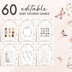 Editable Baby in Bloom Baby Shower Games Bundle, Butterfly Baby Shower Game Pack, Butterflies Wildflower Spring Baby Shower Games Set, 0674
