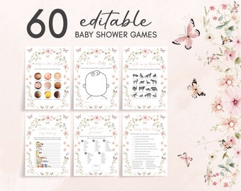 Editable Baby in Bloom Baby Shower Games Bundle, Butterfly Baby Shower Game Pack, Butterflies Wildflower Spring Baby Shower Games Set, 0674