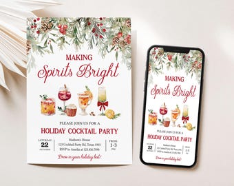 Redigerbar inbjudan till cocktailparty, ljusa spritdryck, festlig inbjudan till julcocktails, inbjudan till fest, 42SE