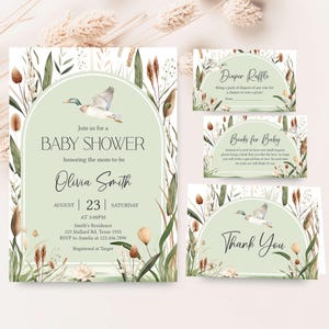 Editable Mallard Duck Baby Shower Invitation Bundle, Duck Hunting Baby Shower Invite, Mallard Baby Shower, Boy Duck Baby Shower Invite 01112
