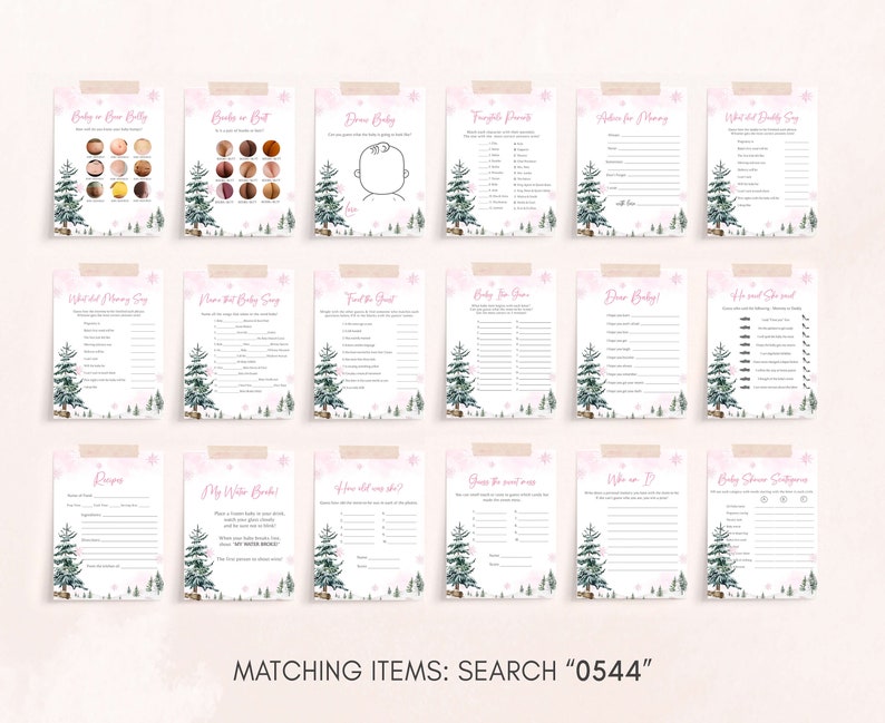 Editable Baby It's Cold Outside Baby Shower Games Bundle, Girl Winter Wonderland Baby Shower Game Pack, Pink Snowflake Baby Shower Game 0544 image 3