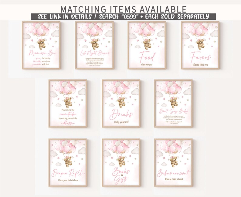 Bewerkbare roze meisjesbeer ballon babyshower vervaldatum kalender, babyshower kalender meisje, babyshower boho beer 0599 afbeelding 3