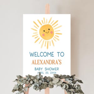 Editable Here Comes the Son Baby Shower Welcome Sign, Retro Boho Sunshine Baby Shower Welcome Poster, Here Comes the Sun Baby Shower, 01053