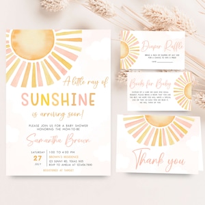 Editable Sunshine Baby Shower Invitation Bundle, A Little Ray of Sunshine Baby Shower Invite Set, You Are My Sunshine Boho Baby Shower, 0753