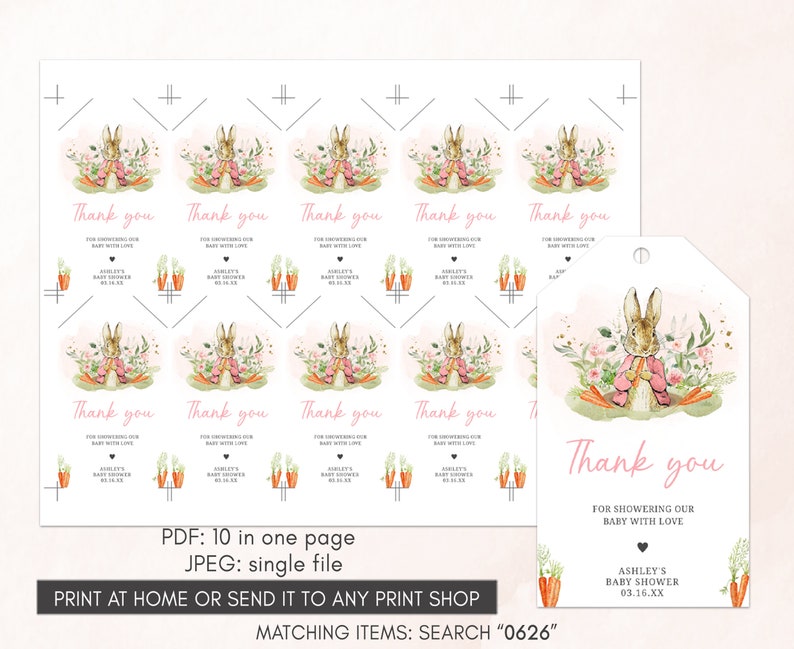 a thank card with a bunny and carrots on it