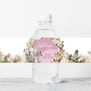 Etiquette modifiable pour biberon Boho A Little Wild One, étiquette d'eau pour baby shower rose bohème safari jungle, stickers fille Safari pour biberon, 0519